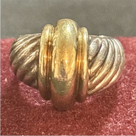 Authentic David Yurman Sterling Silver & Gold Shrimp Cable Ring Size 4.5 - Picture 1 of 6